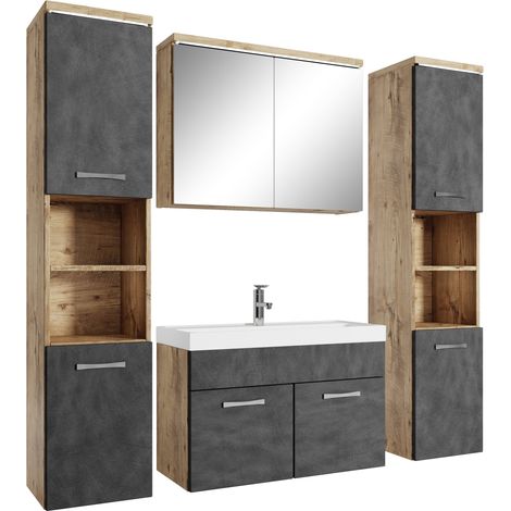Badezimmer Badmöbel-Set Paso XL LED 80cm Waschbecken Kastanien E
