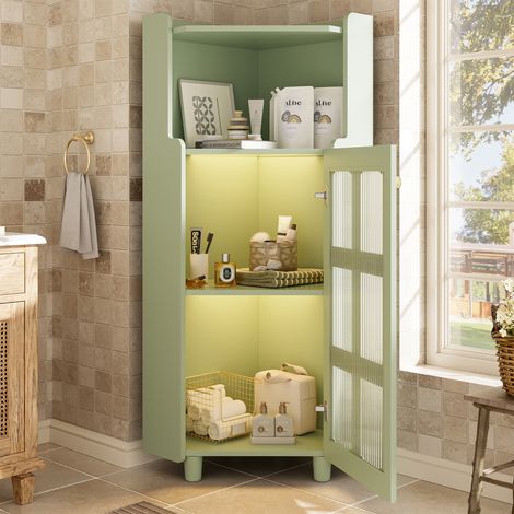 DESMIU Meuble d'angle avec 1 niche, LED et 2 étagères de rangement pour salon, MDF, vert, 132.08 × 50.8 × 10.16 cm (1/5)
