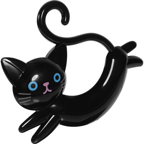 Porte-serviettes mural à ventouses noires en forme de chat, sans perçage, compact et durable, idéal (1/5)
