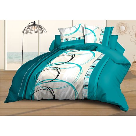 Housse de couette 220x240 + 2 taies - Microfibre - Roue-libre turquoise (1/5)