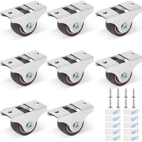 8 Roulettes, Caoutchouc TPR, Acier chromé, 25 mm, 12 kg, Pour meubles légers