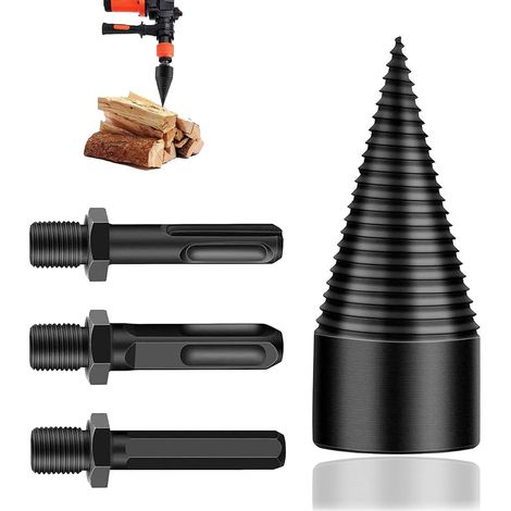 Fendeur de bûches, foret pour fendeur de bûches, perforateur à bois, foret, fendeur de bûches avec 3 tiges de forage pour fendre le bois, 32 mm
