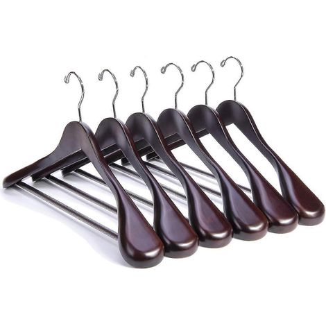 Cintres de luxe en acajou pour costumes - Lot de 6 - Cintres en bois pour manteaux, vestes, vêtements d'extérieur et chemises - Finition brillante (1/5)