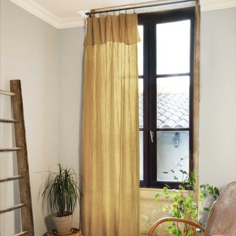 Lot de 2 Rideaux Gaze de Coton Safran 140x300 cm Ajustables – 8 Anneaux Pinces Inclus – Rideaux Tamisants Haut de Gamme