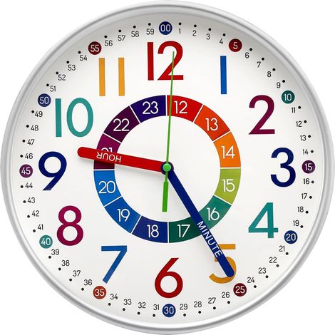 Horloge murale pour enfants, chiffres colorés, horloge d'apprentissage, horloge murale silencieuse pour chambre d'enfant, horloge murale pour l'éveil des tout-petits à la maison, salon, décoration de (1/5)