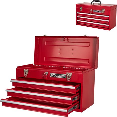 Coffre à outils métallique portable 20,3 pouces avec 3 tiroirs, revêtement protecteur, loquet métallique et verrou – Rouge, pour garage, maison et atelier