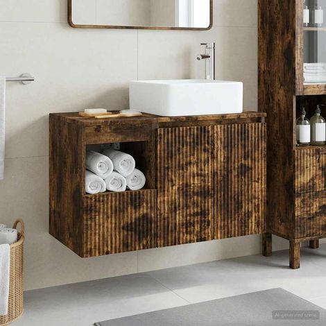 vidaXL Bathroom Furniture Set 2 pcs Smoked Oak Engineered Wood (1/5)