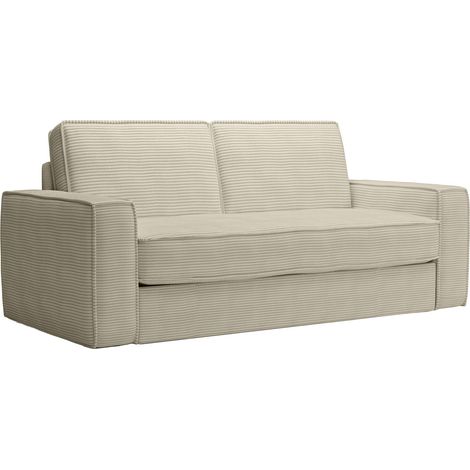 Mobilier Deco – Canapé 3 places convertible velours côtelé beige – Matelas 14 cm – Mécanisme rapido – Confort optimal pour usage occasionnel (1/4)