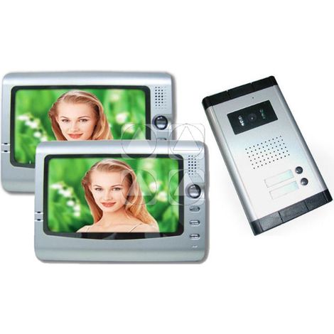 TrAdE Shop Traesio - Kit Video Citofono Bifamiliare Registra Telecamera Ir 2 Monitor 7" Lcd Colori -