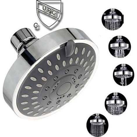 Pommeau de douche chromé orientable, pomme de douche pluie ronde en acier inoxydable, tête de douche design miroir pour salle de bain (1/3)