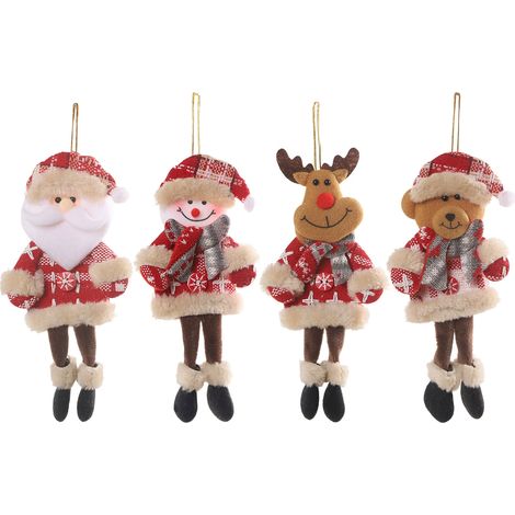 Juego de 4 adornos navideños colgantes: Papá Noel, muñeco de nieve, reno, oso, tela no tejida, para árbol de Navidad, ventana, puerta. (1/5)
