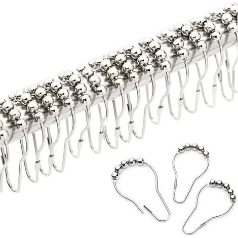 Crochets/anneaux de rideau de douche en acier inoxydable, avec roulements à billes pour un glissement en douceur, chromés, à motifs (1/5)