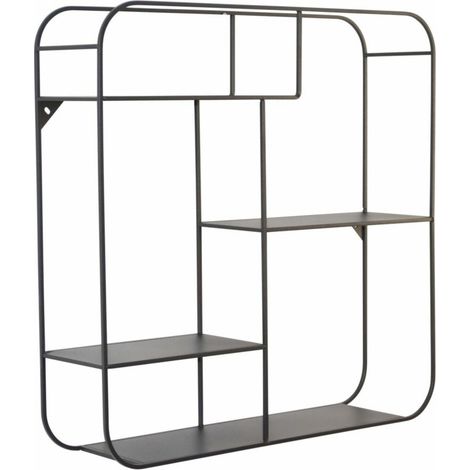 Estante de pared cuadrado de metal negro con 4 estantes elegantes y prácticos ETA05034