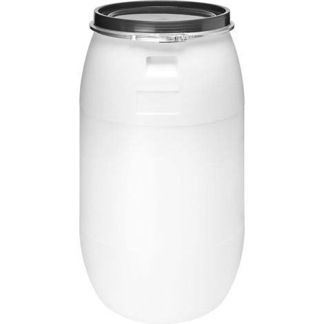 Garronda réservoir d'eau de 220 litres, Baril Alimentaire, fût à Large Ouverture en HDPE et sans BPA, tonneau de Jardin, bac à Aliments pour Animaux, conteneur d'eau, tonneau Universel GD-0078, Blanc