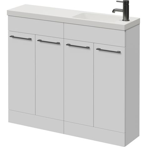 Napoli 250 Gloss White 1000mm 4 Door Vanity Unit with Round Silvo Basin - 1000mm - Gunmetal Grey 160mm Handle