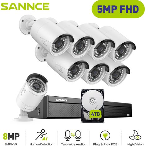 SANNCE PoE Kit di Videosorveglianza Cablato,16CH NVR with 3MP×8 PoE Telecamera di Sicurezza Registrazione 24/7 Telecamera Videosorveglianza Visione Notturna,4TB HDD (1/5)