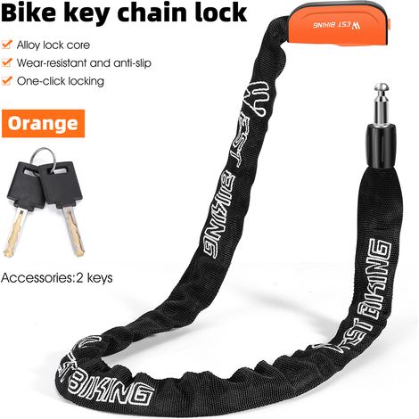 Serrure de vélo chaîne antivol robuste étanche avec 2 clés pour vélo, moto, vélo électrique, scooter, portail, porte, clôture (1/5)