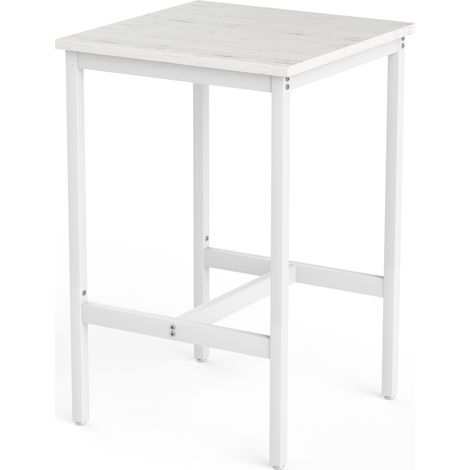 Set table de bar avec 2 tabourets, table 60x60x92 cm en mélaminé blanc et structure acier, style industriel (1/5)
