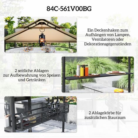 Abri de barbecue, tonnelle de jardin avec 2 étagères, paniers de rangement, crochets, pour terrasse, beige (1/5)
