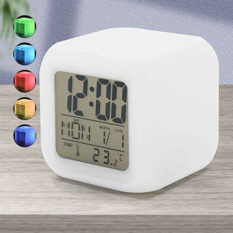 Réveil LED - Affichage Numérique - 7 Couleurs Rétroéclairées - Température et Date - Pour Chambre à Coucher - 1 Pièce (1/5)