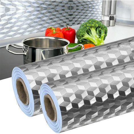 Lot de 2 rouleaux papier peint en - x Autocollant étanche Résistant Pour cuisinemur cuisine (Texture losange) 40 cm 5 m Aluminium (1/5)