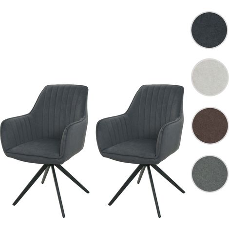 Lot de 2 chaises de salle à manger HWC-L79, chaise de cuisine, chaise avec accoudoirs, pivotante Auto-Position tissu/textile (1/3)