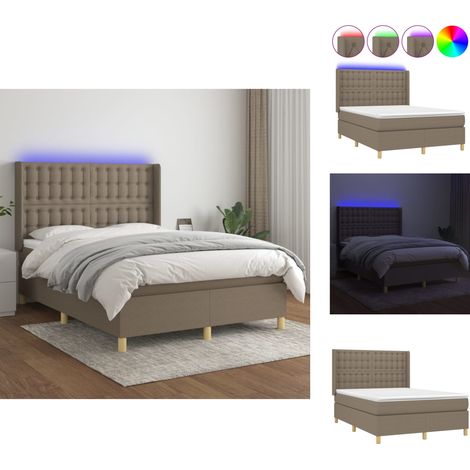 Betten & Bettgestelle - Living Boxspringbett mit Matratze & LED Taupe 140x190 cm Stoff (1/5)