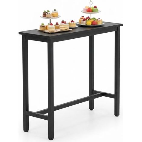 ELVMI Mesa alta con travesaño y patas regulables, para cocina y comedor, de metal y madera, negra, 40 x 100 x 100 cm (1/5)