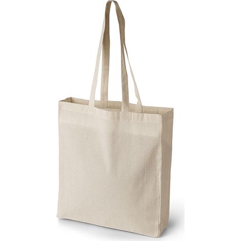 Borsa shopper ecologica in cotone 150 g con manici lunghi, fondo e lati ecru, borsa shopper ecologica in cotone 150 g con manici lunghi, fondo e lati grigi (1/2)