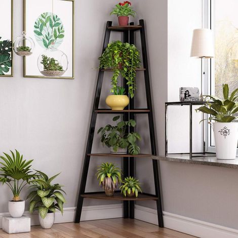 5 Tier Indoor Plant Stand Solid Wood Display Shelf