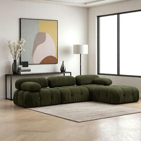Canapé d'angle modulable vert - tissu bouclette RONDA (1/5)