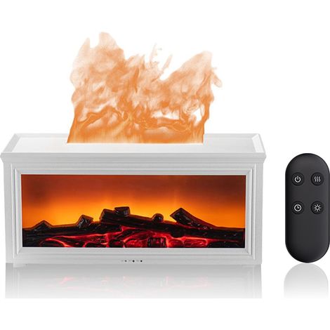 Diffuseur d'Arômes avec Cheminée LED, Diffuseur d'Arômes Flamme, 7 Couleurs de Lumière avec Télécommande et Minuterie, Idéal pour Salon, Chambre et Bureau (Blanc) (1/5)