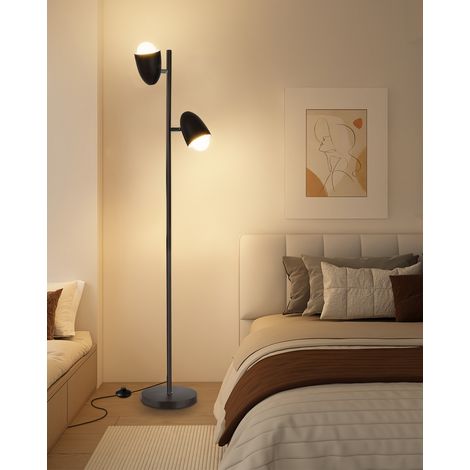 Oraymin – Industrielle Stehlampe mit doppelt verstellbarem Kopf H170cm - LED Leseleuchte 2x12W E27 3000K inklusive - Design aus mattschwarzem Metall mit Fußschalter - Ideal für Wohnzimmer, Büro und Sc