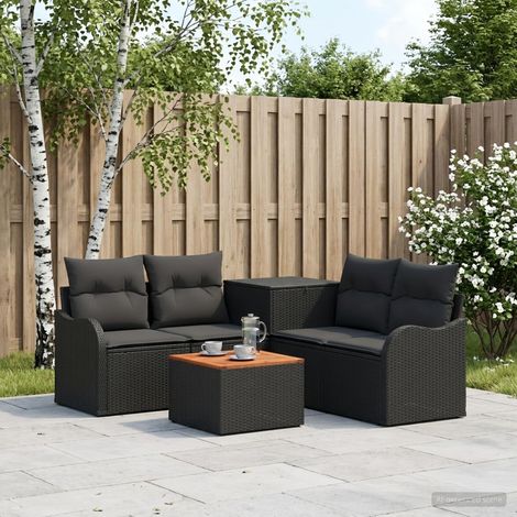 Set divani da giardino modulare in polyrattan e acciaio nero con cuscini, set da 6 pz - PANGIVO (1/5)