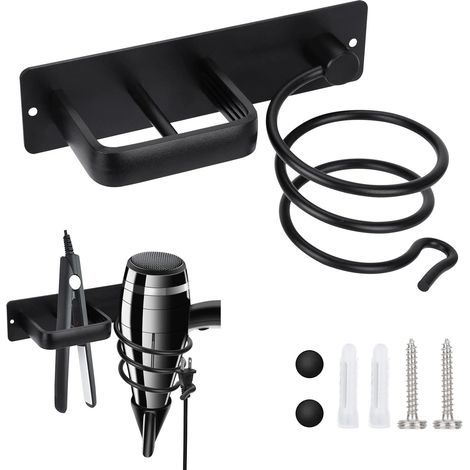 Haartrockner-Halter und Glätteisen-Halter, Haartrockner-Halter mit Kabel-Organizer, Wandmontage, Haartrockner-Organizer-Halter für Badezimmer, Schlafzimmer, Hotel (1/5)