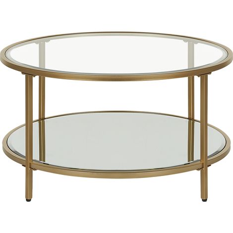 Mesa de centro de vidrio templado transparente dorado 70 cm espejo balda Birney (1/5)