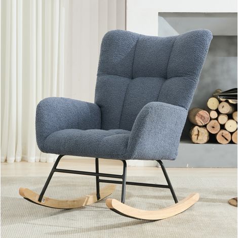 Poltrona a dondolo in tessuto teddy con tasca, 65 x 77 x 90 cm, blu navy DESVIAE (1/5)