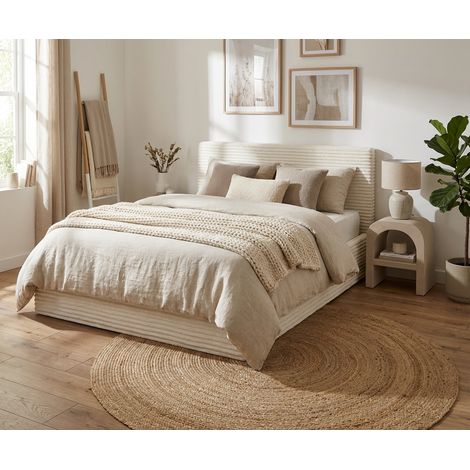 Lit Coffre MAIA 140x190 cm Velours Côtelé Écru avec Sommier