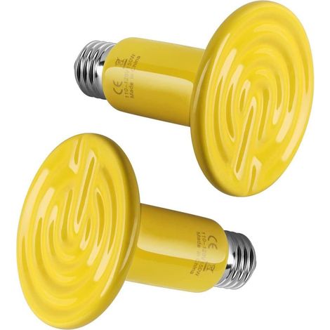Ampoule chauffante en céramique pour reptiles, sans lumière, chauffage pour terrarium, amphibien, serpent, tortue, incubation de poulet, 150 W, lot de 2, jaune (1/5)