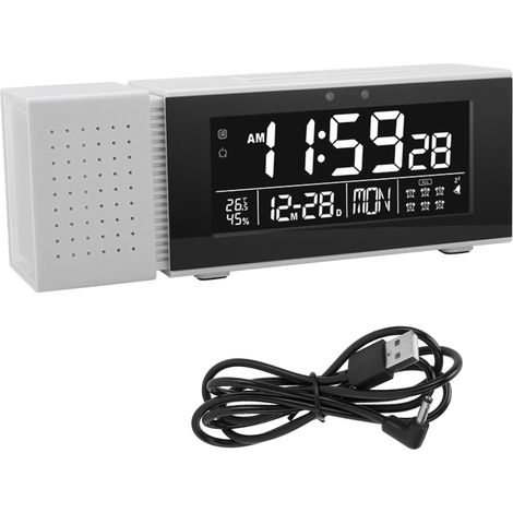 Réveil numérique TSP30 avec veilleuse, radio FM et moniteur de température/humidité (Blanc) (1/5)