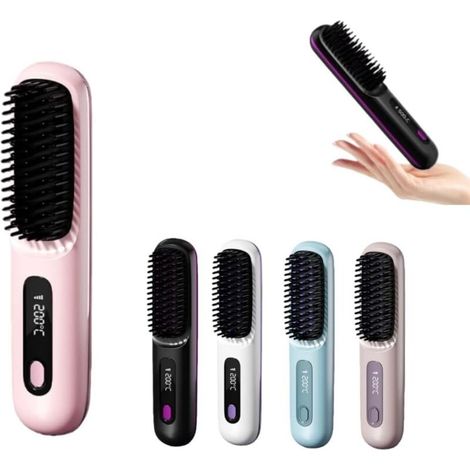 Brosse pour Cheveux Courts Brosse Lissante Rechargeable Portable, Design Durable, avec Affichage LCD, Réglage de la température en 3 étapes,Pour Coiffage Quotidien & Voyage (1/5)