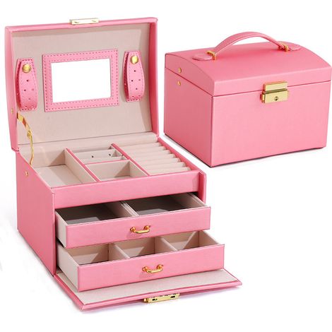 Schmuckkästchen, Schmuck- und Kosmetikbox mit 3 Ebenen, Make-up B (1/5)