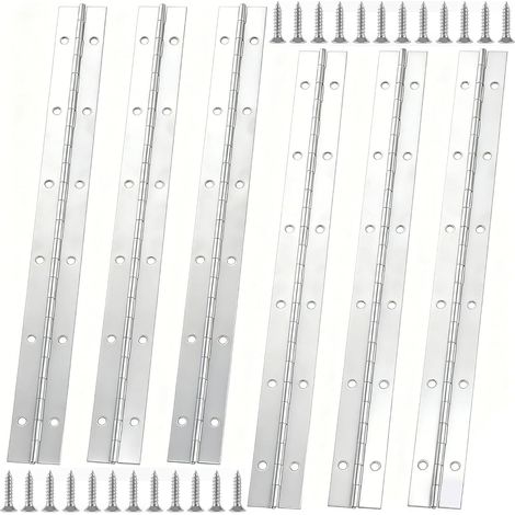 Lot de 6 charnières de piano robustes de 300 mm pour bois et acier inoxydable avec trous et vis pour porte d'armoire, porte et fenêtre (1/5)
