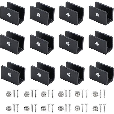 12 Pièces Pince À Verre, Aluminium Supports D'étagère, Support De Cloison En Verre Réglable, Pour Tablettes En Verre De 8-10 Mm D'épaisseur, Pour Salle D'eau, Balcon (Avec Vis) (1/5)