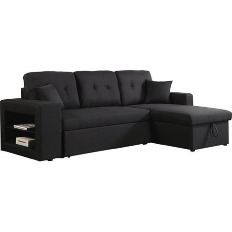 Habitat Et Jardin – Canapé d'angle convertible Axel – 3 places – Lin noir – Dimensions 233 x 146 x 86 cm – Espace de stockage intégré