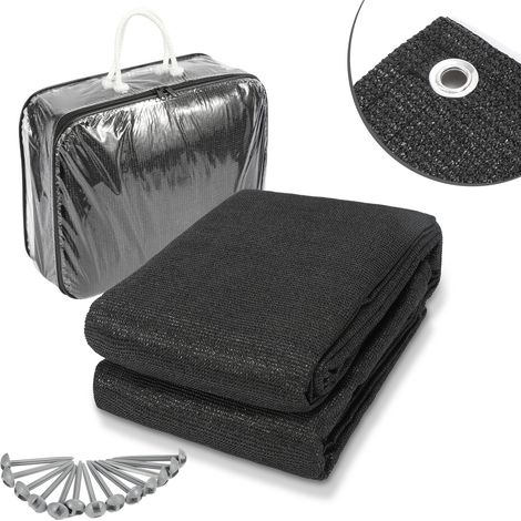 Randaco Zeltteppich 400x400 cm HDPE Schwarz UV-stabil Atmungsaktiv mit 13 Heringe für Zelt & Caravan & Picknick