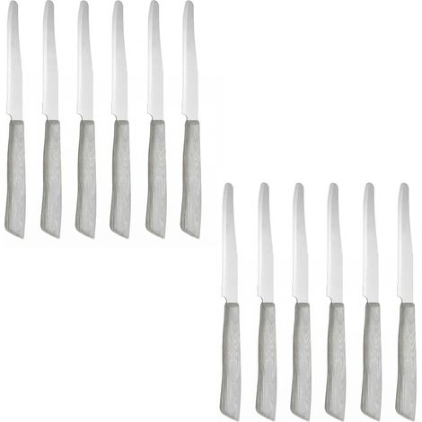Coltello da tavola set 12 manico Olmo sbiancato effetto legno lama acciaio inox seghettata per bar pub ristoranti tavola casa