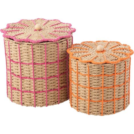 Lot de 2 Paniers de Rangement "Flores" 29cm Naturel