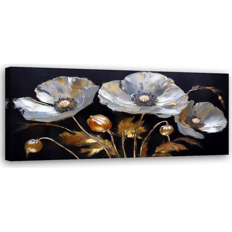Tableau déco Fleurs de coquelicots Glamour Argent 90x30 (1/5)