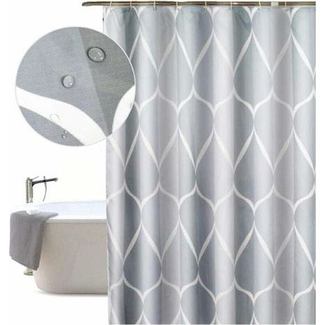 Rideau de Douche 80x200CM Anti Moisissure en Tissu Polyester, Original Grise Rideau de Bain Impermeable Lavable en Machine, avec 8 Crochets Antirouille et Ourlet Stable (1/5)